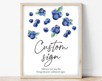 Editable Custom Sign Berry First Birthday Sign Berry Sweet Party Decor Boy Blueberries Blueberry Decoration Template Printable Corjl 0008