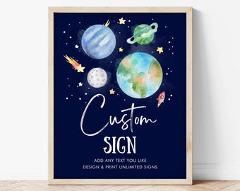 Editable Custom Sign Space Birthday Sign Galaxy Birthday Outer Space Party Decor Boy Astronaut Planets Decor Template Printable Corjl 0002