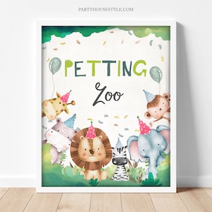 Kinderboerderij teken Safari dieren partij teken Wild Party Animals verjaardag Confetti Jungle Boy Baby Party Decor Instant Download afdrukbare 0001