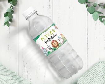 Editable Water Bottle Labels Party Animals Boy Birthday Wild One Birthday Decor Animals Safari Bottle Labels Template Printable Corjl 0001
