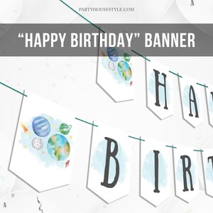 Happy Birthday Banner Space Galaxy Outer Banner Planets First Birthday Decorations Rocket Download Instant Digital Printable DIY 0002