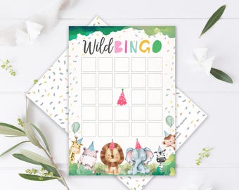 Editable Wild Bingo Birthday Game Party Animals Safari Girl Bingo Work Party Classroom Activity Digital Printable Template Corjl 0001