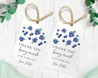 Editable Blueberry Favor Tags, Berry First Birthday, Blueberries Thank You, Label Berry Much, Tags Berry Sweet, Digital Template Corjl 0008
