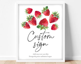 Editable Custom Sign Strawberry Birthday Sign Berry Sweet Party Decor Girl Strawberries Market 8x10 Decoration Template Printable Corjl 0008
