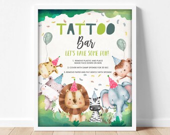 Animals Tattoo Bar Sign Party Birthday Sign Party Safari Wild One Animals Table Jungle Zoo Boy Baby Party Decor Download Printable 0001