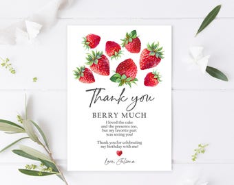 Editable Strawberry Thank You Card Strawberries Birthday First Berry Much Farmers Market Template Strawberry Download Printable Corjl 0008