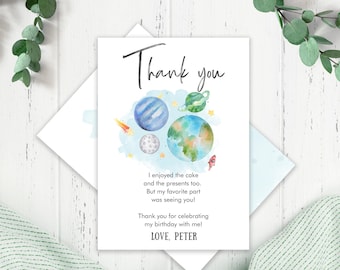 Editable Outer Space Birthday Thank You Card Space Astronaut To the Moon Galaxy Thank You Note Template Printable Download Digital 0002