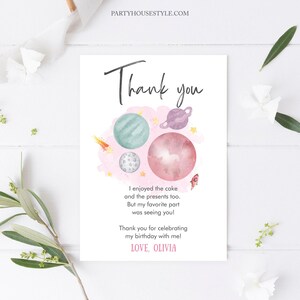 Editable Space Thank You Card Girl Birthday Baby Shower Astronaut To the Moon Galaxy Thank You Note Template Printable Download Digital 0002
