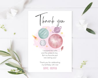 Editable Space Thank You Card, Galaxy Birthday (Digital Download)