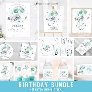 Astronaut Space Birthday Invitation Bundle Space Party 1st Birthday First Trip Around the Sun Galaxy Boy Template Printable Corjl 0004