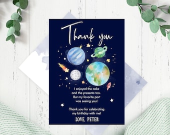 Editable Galaxy Space Birthday Thank You Card Space Astronaut To the Moon Galaxy Thank You Note Template Printable Download Digital 0002