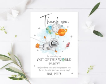 Editable Space Birthday Thank You Card Space Astronaut Thank You Note Planets Boy Orange Thank You Template Printable Download Digital 0004
