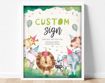 Editable Party Animals Custom Sign Boy Birthday Safari Animals Sign Wild One Decor Zoo Table Sign Decoration Template Printable Corjl 0001