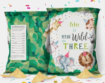 Safari Animal Chip Can Wrapper, Jungle Party Snack Label, Instant Download, Editable Printable 1.3 Oz Custom Wrap, Kids Birthday Decor-SAF
