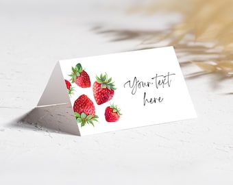 Editable Strawberry Food Label Strawberry Birthday Party Place Card Tent Farmers Market Fruit Berry Sweet Printable Digital Corjl 0008