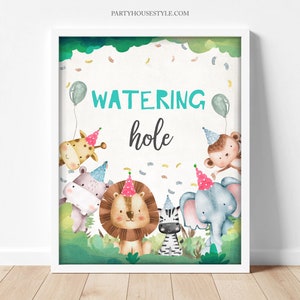Watering Hole Birthday Sign Drink Table Decor Safari Birthday Wild Party Jungle Safari Girl Baby Party Zoo Instant Download Printable 0001