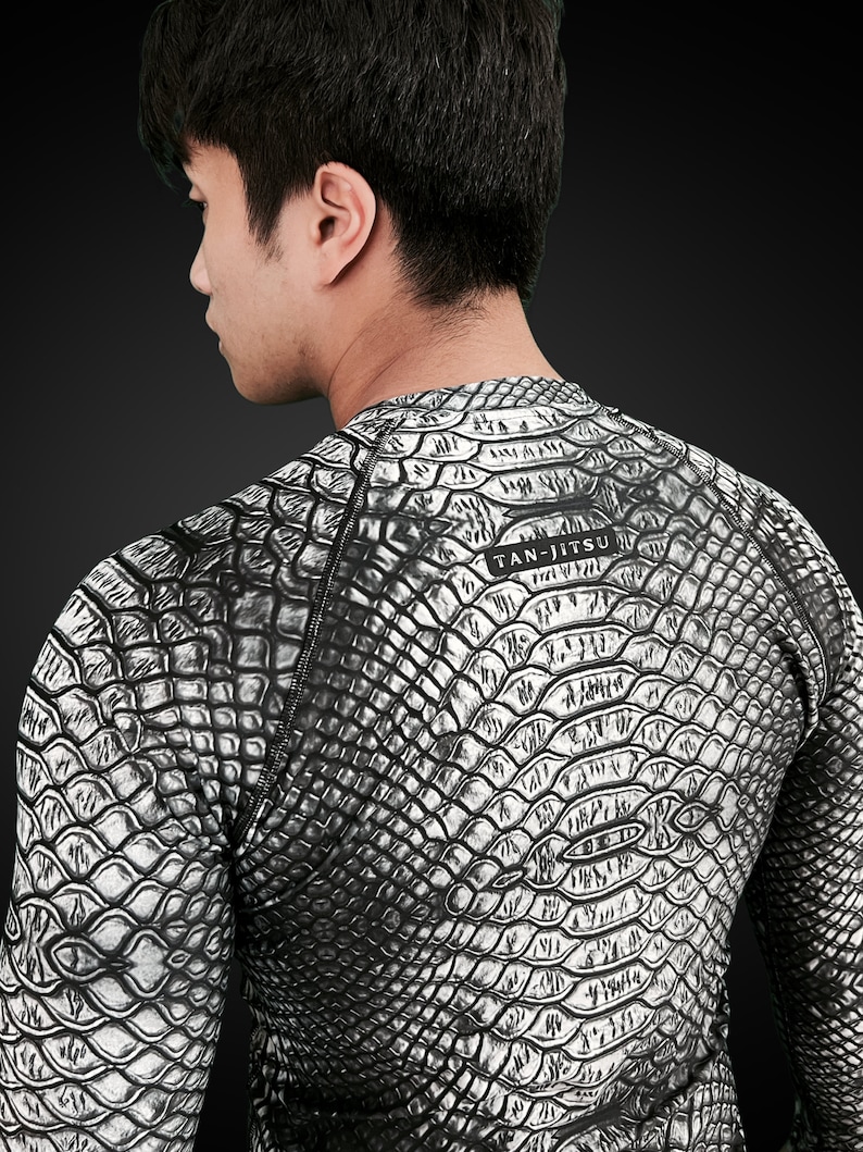 Black Dragon Scale BJJ Long Sleeve Rash Guard for Men image 2