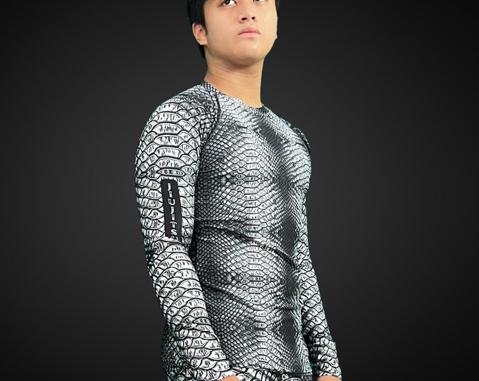 Black Dragon Scale BJJ Long Sleeve Rash Guard for Men