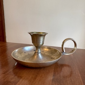 Vintage Brass Chinese Chamberstick, Brass Bedside Candle Holder, Brass Candle Holder
