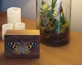 Hand painted Painted Lady butterfly on reclaimed wood