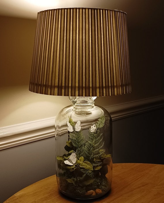 Up cycled Demijohn Lamp Base Butterfly Terrarium. Completely