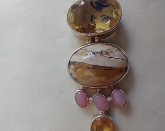 Citrine, jasper and rose quartz pendant in AG925