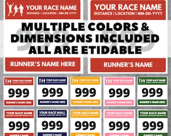 Editable Race Bib Collection 20pcs • Fully Customizable Template • Editable Running Bib • Canva Template