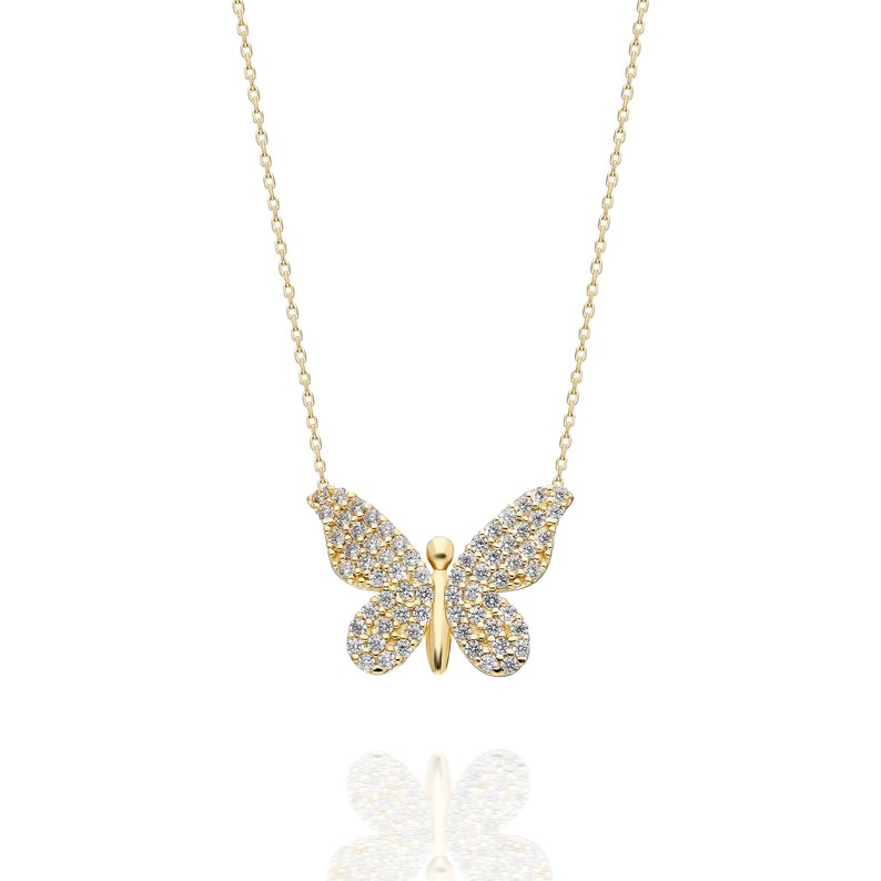 Solid Gold Butterfly Necklace / 14K Solid Gold Diamond - Etsy