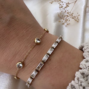 Bracelets CZ Gold Plated , Stainless Steel, Thin Chain Golden, Elegant Charm, Waterproof, Tarnish Free . image 1