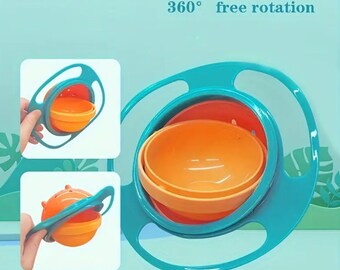 360 Degrees Rotating Non Spill Baby Food Beverage Bowls Kids Dishes Childrens Cutlery