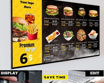 Restaurant TV Menu Board Template: Modern Food Menu (Canva Editable)