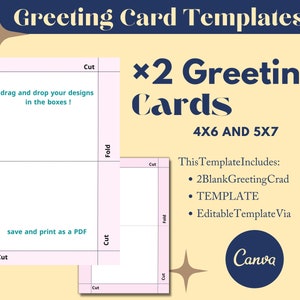 Modèles de cartes de voeux, glisser-déposer, cartes pliables 4 x 6 et 5 x 7, utilisation sur toile, téléchargement immédiat