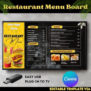 Tablero de menú digital de bricolaje fácil para restaurante, tablero de menú de TV, tablero de menú digital, plantilla de menú digital, plantilla de tablero de menú, plantilla Canva