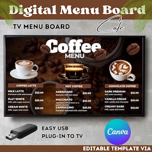 Placa de menu de café, placa de menu digital DIY fácil, menu de café, placa de menu de TV, placa de menu digital, modelo de menu digital, modelo de placa de menu