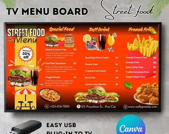 Street Food TV Menu Board: Editable Canva Template