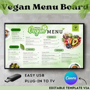 Tablero de menú de TV, Menú vegano, Tablero de menú digital, Visualización de menú de restaurante, Tablero de menú de TV animado avanzado: mejore la experiencia de sus clientes