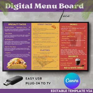 Tablero de menú de TV para restaurante, Tablero de menú de TV de restaurante, Pantalla de visualización de menú de restaurante, Señalización de TV digital, Señal digital de restaurante