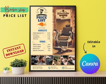 Editable Barber Shop Price List Flyer Template (Canva)