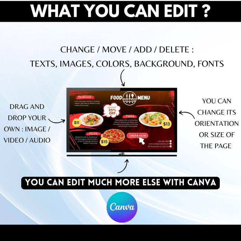 Animated Restaurant TV Menu Board: Editable Canva Template - Etsy
