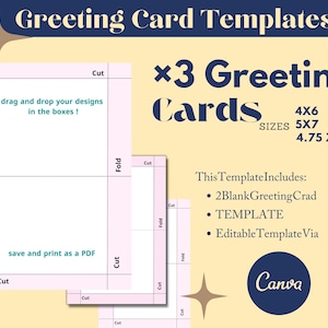 Drag And Drop Greeting Card Template Set |blank template | 4x6, 5x7, and 4.75x4.75 Foldable Cards | Use on Canva and PNG | Instant Download