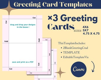 Drag And Drop Greeting Card Template Set |blank template | 4x6, 5x7, and 4.75x4.75 Foldable Cards | Use on Canva and PNG | Instant Download