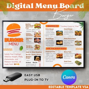 Burger & Mexikanisches Essen Digitale Menü-Tafel: Restaurant TV Vorlage (Canva)