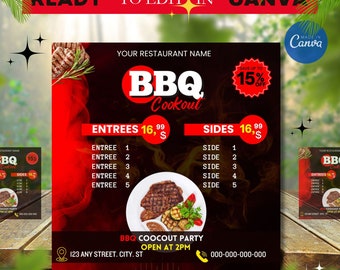 BBQ Cookout Flyer Template: Editable Dinner Menu (Canva)