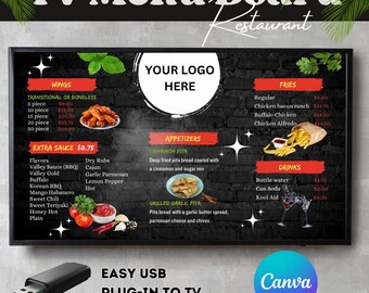 Restaurant TV Menu Board Template: Minimalist Design (Canva)