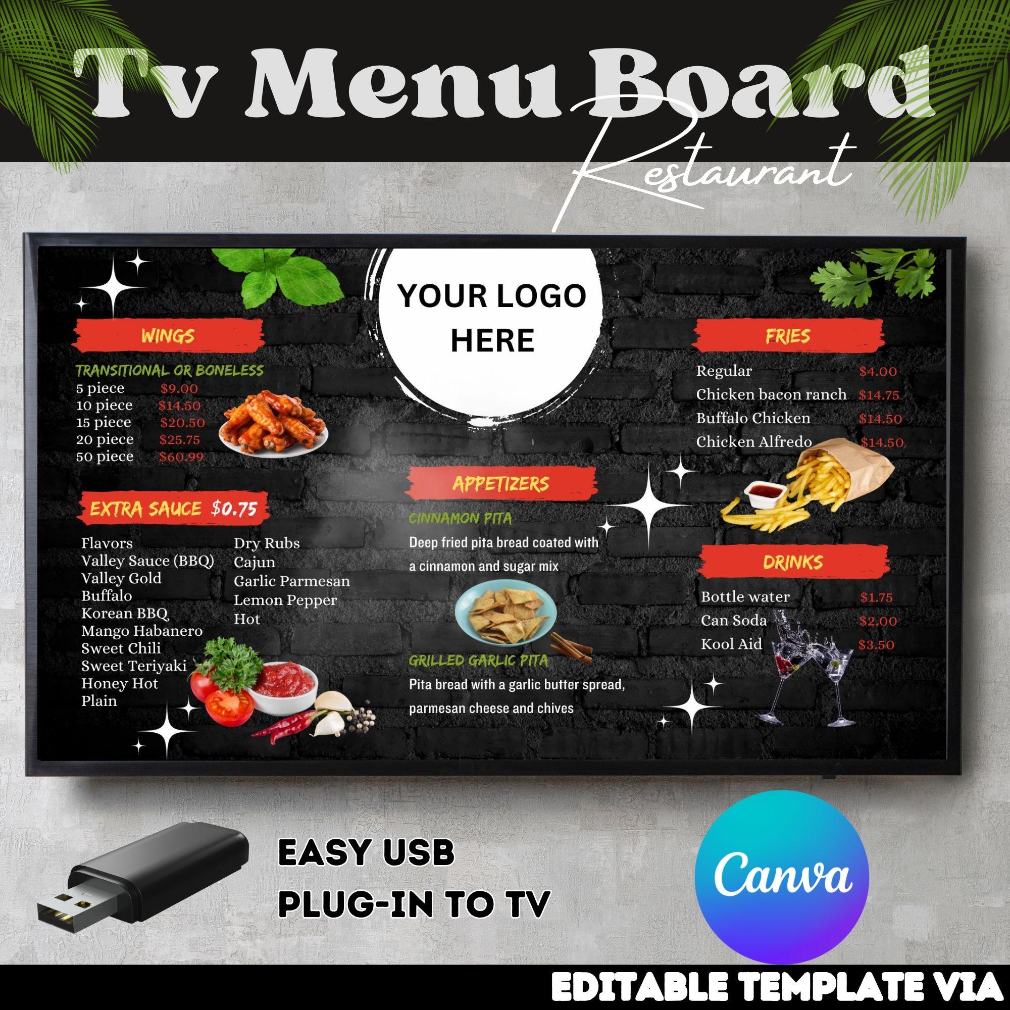 Restaurant TV Menu Board Template: Minimalist Design (canva) - Etsy