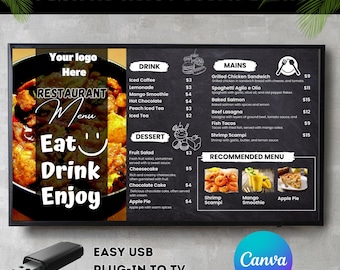 Restaurant TV Menu Board Template: Editable Canva Design