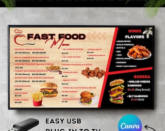 Fast Food TV Menu Board Template: Restaurant Digital Display (Canva)