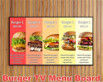 Animated Burger TV Menu Board Template: Fast Food Restaurant Design (Digital Download)