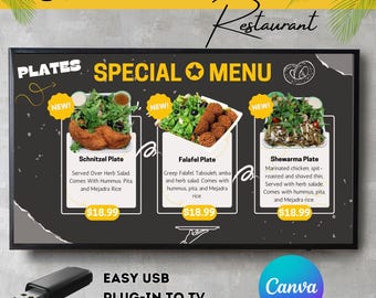 Restaurant TV Menu Board Template: Minimalist Price List (Canva Editable)