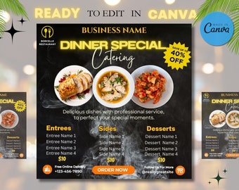 Dinner Special Flyer Template, Restaurant Menu, Social Media (Editable Canva Template)